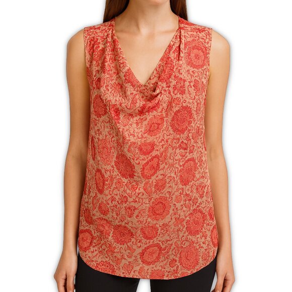 Cabi Vita Boho Pink Floral Cowl Neck Sleeveless Draped Blouse M - Picture 1 of 11